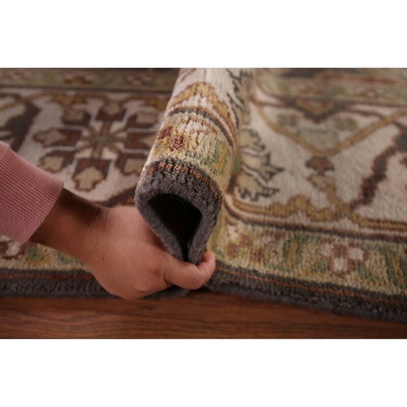 All-Over Gray & Ivory Oushak Indian Area Rug Handmade Wool Carpet - 8'1" x 9'9"
