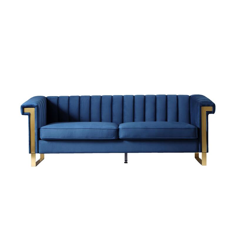 Velvet Sofa Couch for Living Room, Modern Loveseat Couch with Gold Accents, Apartment Chesterfield Sofa