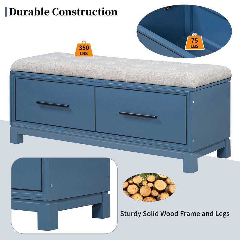 Upholstered Storage Bench for Entryway, Modern Wood Shoe Bench with Removable Cushion, Lift-Up Lid for Living Room