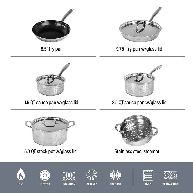 Granitestone Stainless Steel Hammered 10 Piece Nonstick Cookware Set