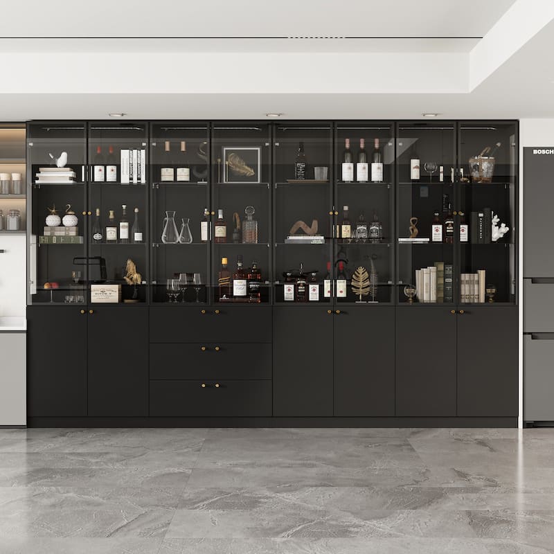 LED Glass Display Cabinet with Aluminum Alloy Frame Glass Door Showcase Wine Storage Cabinet