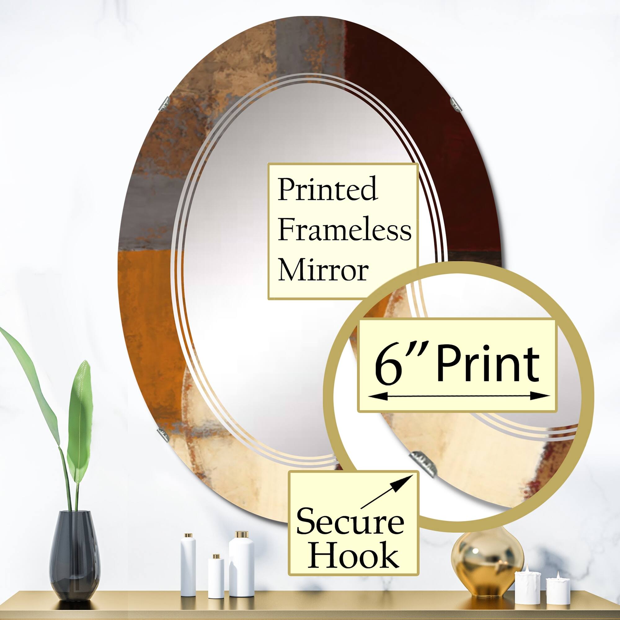 Designart 'Chocolate Brown Elementary II' Printed Abstract Wall Mirror