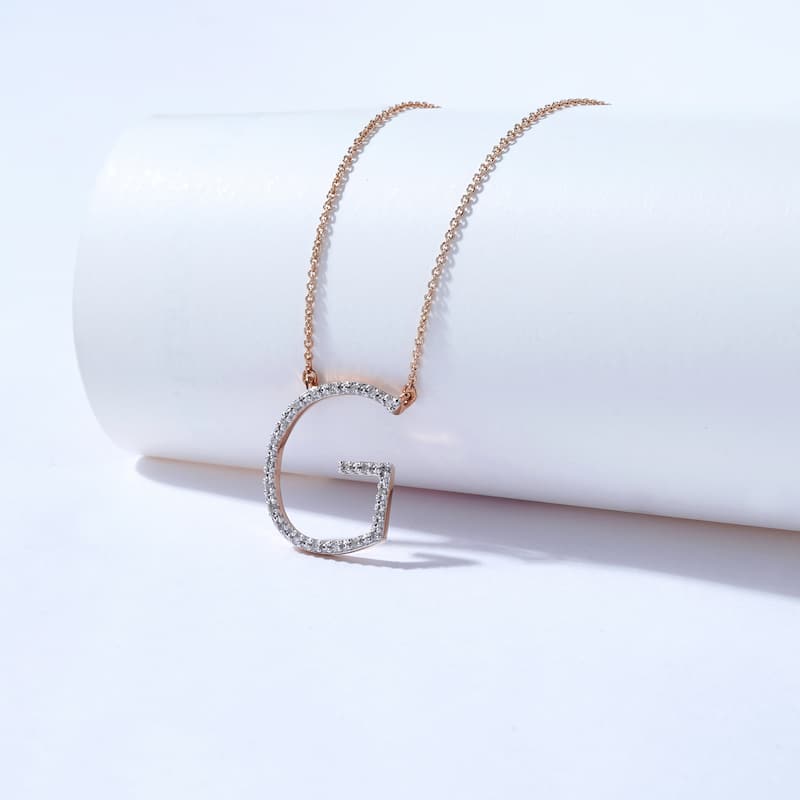 1/20ct TDW Diamond Classic Initial Pendant Necklace in Silver for Women - G - Rose