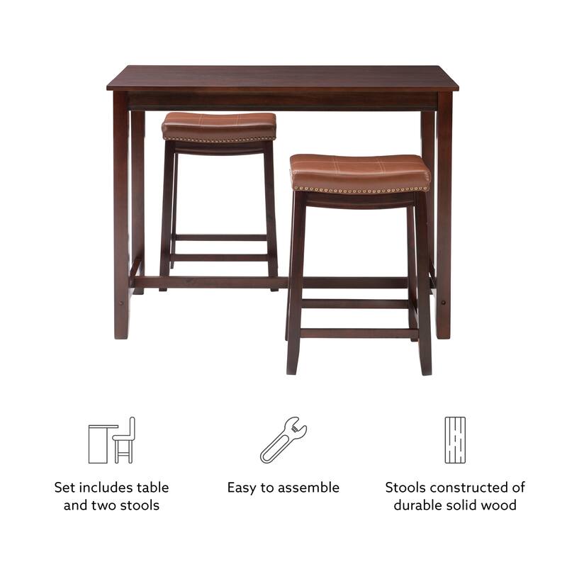 3-Piece Counter Table and Stools - 47.25" - Brown