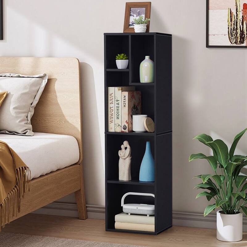 VECELO Wood Organizer Bookcase,Fits Tallest Hardcovers, Customized Storage Display Shelf, Free Standing for Living Room, Bedroom