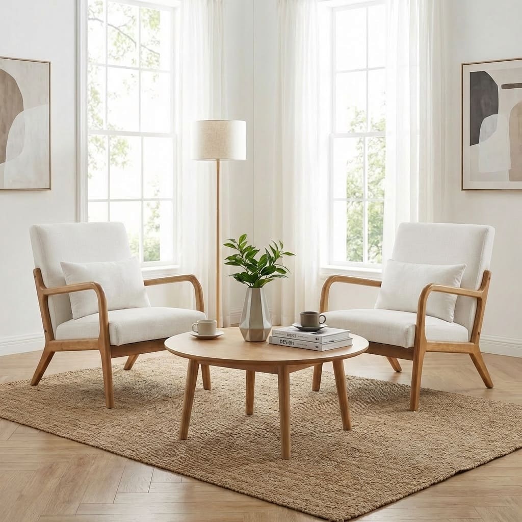 SEYNAR Mid-Century Modern Linen Accent Chair Set of 2 with Solid Wood Frame.