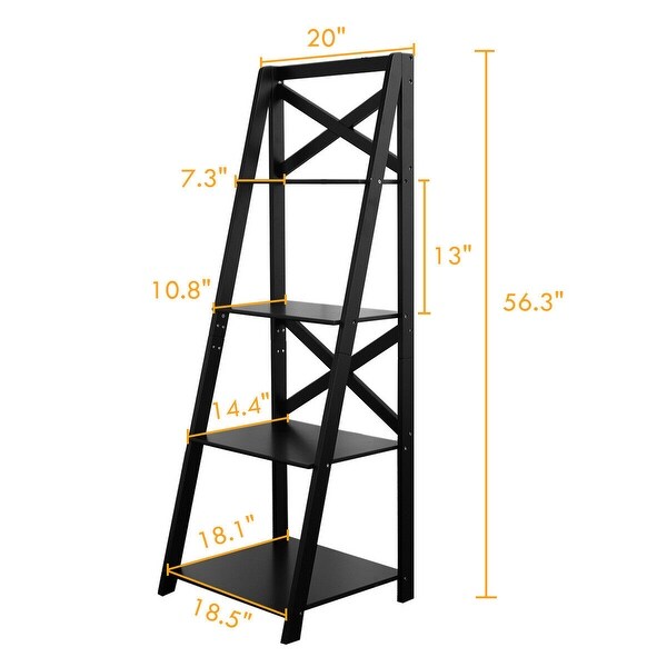 Costway 4-Tier Ladder Shelf Bookshelf Bookcase Storage Display Leaning