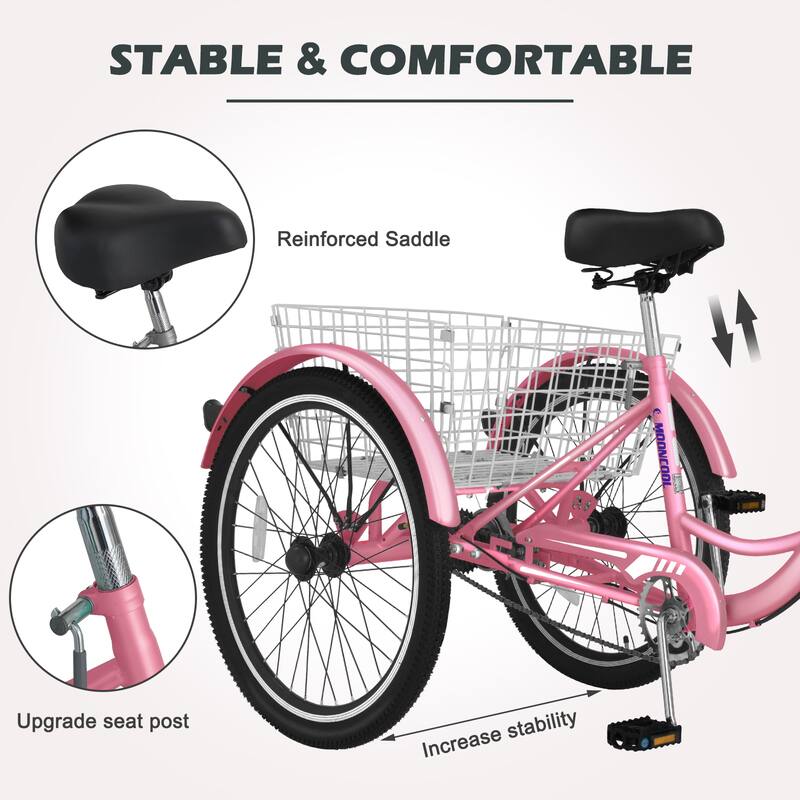 Docred 16" and 24" Tricycle 1-Speed 3 Wheel Trike Bike with Basket