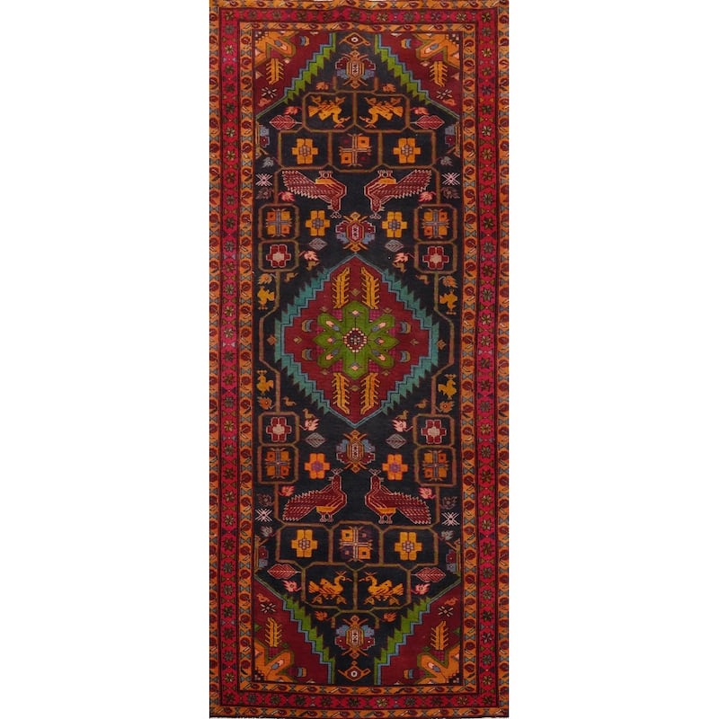 Hand Knotted Oriental 100% Wool Carpet Traditional Tribal Navy Blue & Blues Tabriz Runner Rug - 10' 3'' X 3' 8''