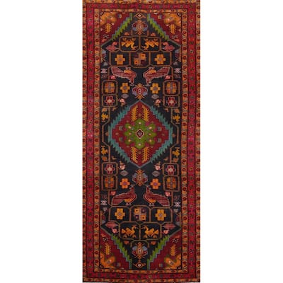 Hand Knotted Oriental 100% Wool Carpet Traditional Tribal Navy Blue & Blues Tabriz Runner Rug - 10' 3'' X 3' 8''