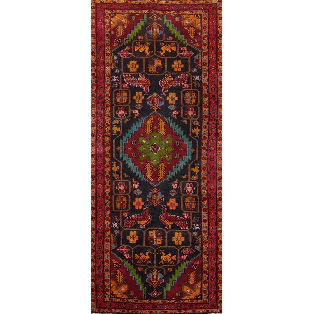 Hand Knotted Oriental 100% Wool Carpet Traditional Tribal Navy Blue & Blues Tabriz Runner Rug - 10' 3'' X 3' 8''