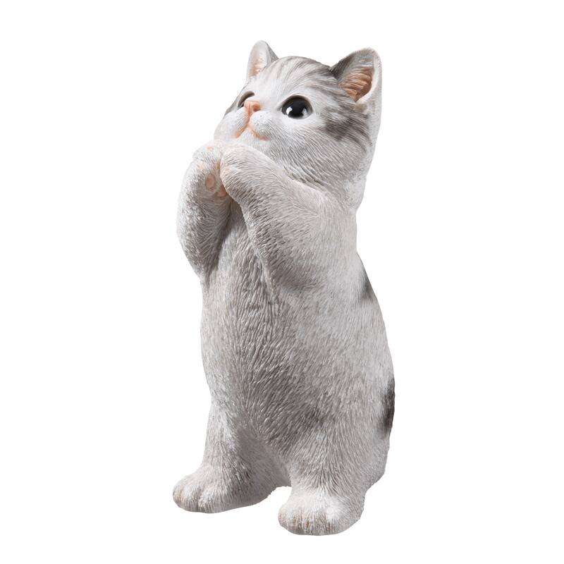 7" H Cat Kitten Statue Praying-Gray