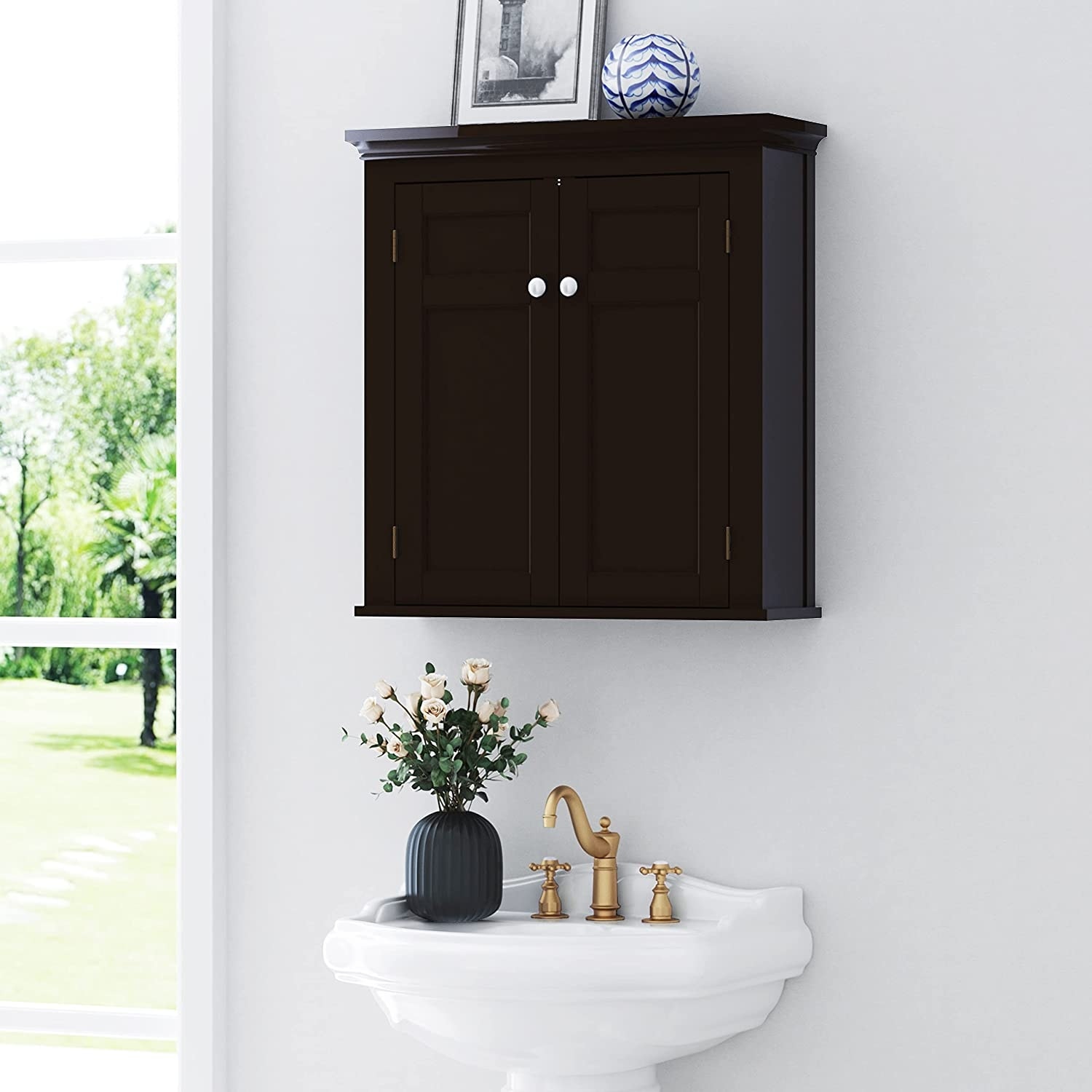 Spirich Home Bathroom Cabinet Wall Mounted with Doors and Shelves, 2 Doors Shuttered Wall Cabinet, Bathroom Wall Cabinet, White