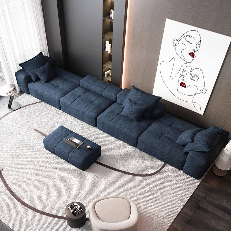 Modern Oversized Chenille Modular Sectional Sofa Tufted Sofa with 6 Pillows and Ottoman for Living Room