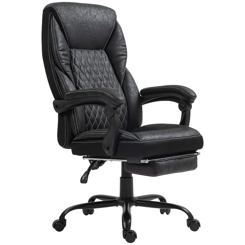 Black Vintage Ergonomic Chair Desk Chair with Footrest, Reclining Swivel Chair with High Back and Adjustable Height