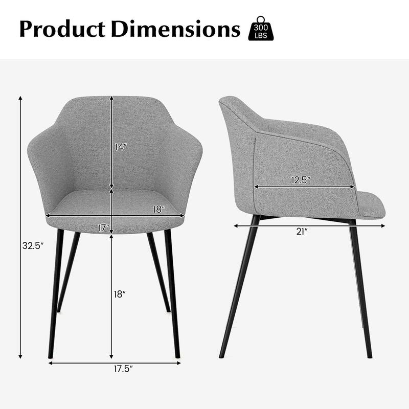 Costway Set of 2 Dining Chairs Upholstered Accent Side with Backrest & - See Details