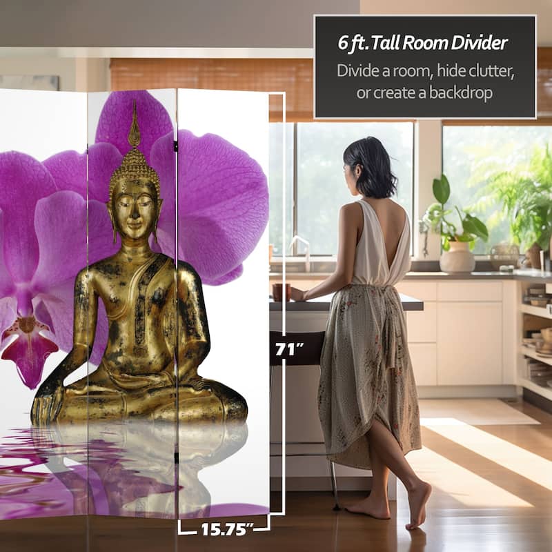 6-Foot Tall Canvas Double-Sided Thai Buddha Room Divider