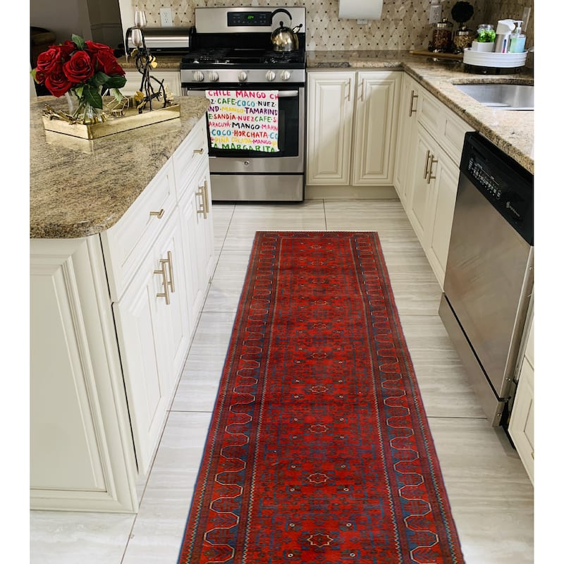 Khamyab Mustansa Red/Navy Runner - 2'8" x 18'11"