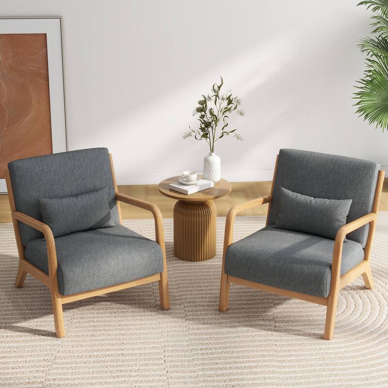 2 Set Mid Century ModernUpholstered Accent Chairs Armchair with Pillow