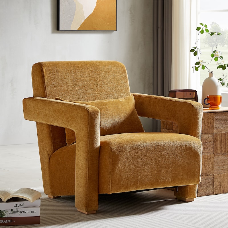 Modern 30.3" Accent chair with Square Wooden Block Legs and Ergonomic Lumbar Support