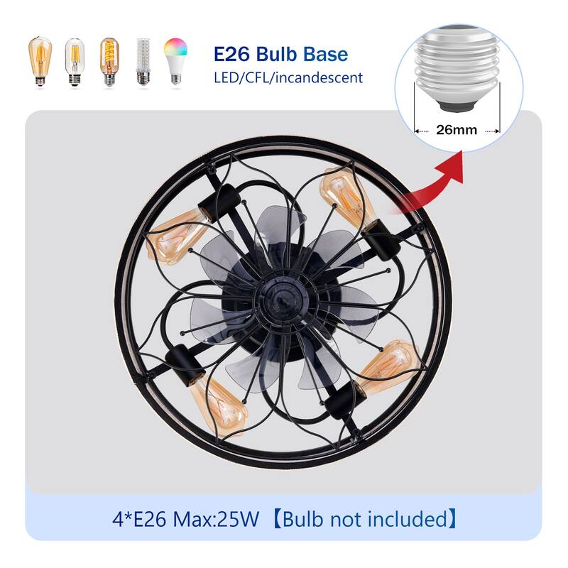 20" Caged Ceiling Fans Flush Mount,Low Profile Fabric Farmhouse Ceiling Fan with Remote Control - N/A