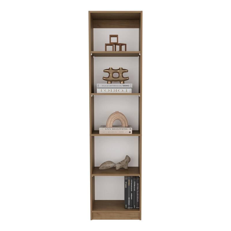 Home Slim Design Bookcase With 5-Tier Shelves, Vertical Freestanding Display Storage, Natural Oak