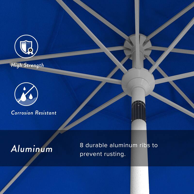 California Umbrella 7.5' Round Crank Lift Push Button Tilt White Aluminum Patio Umbrella Sunbrella