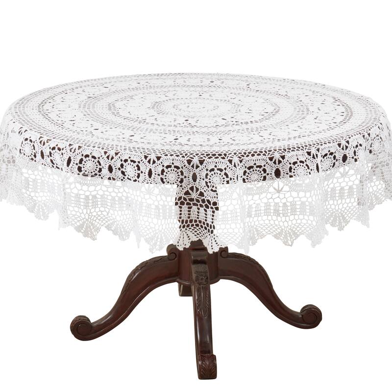 Handmade Crochet Lace Table Linens - 36" x 36" Round tablecloth - White