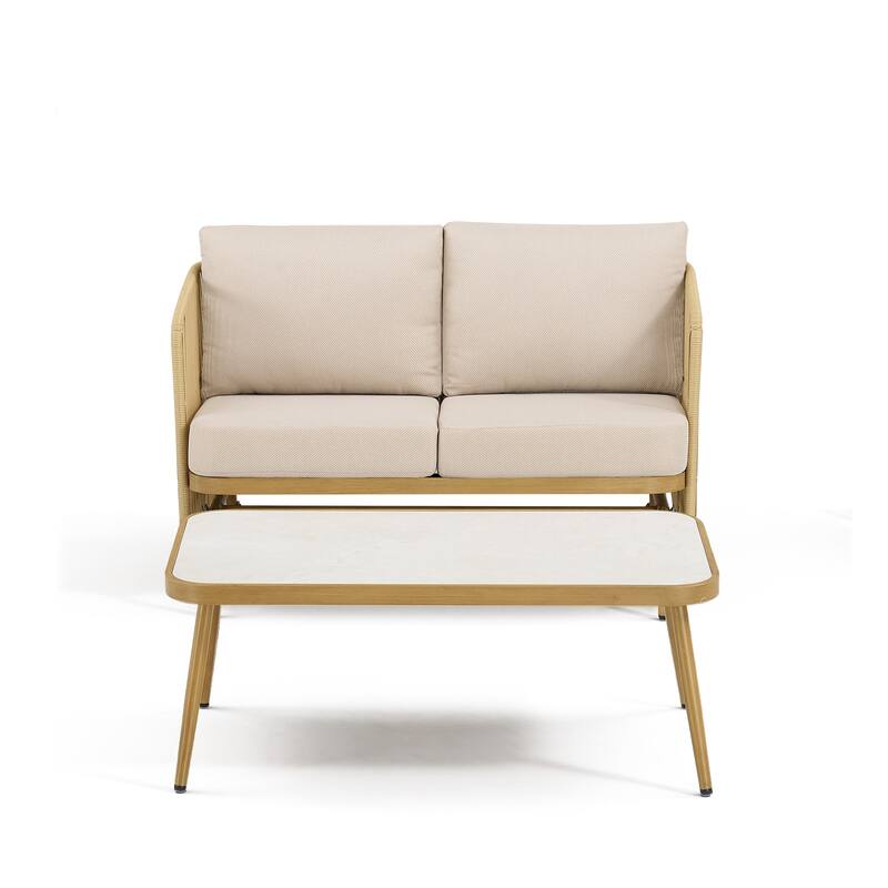 Pocassy Patio 2-Seat Sofa Glider Chair with Coffee Table