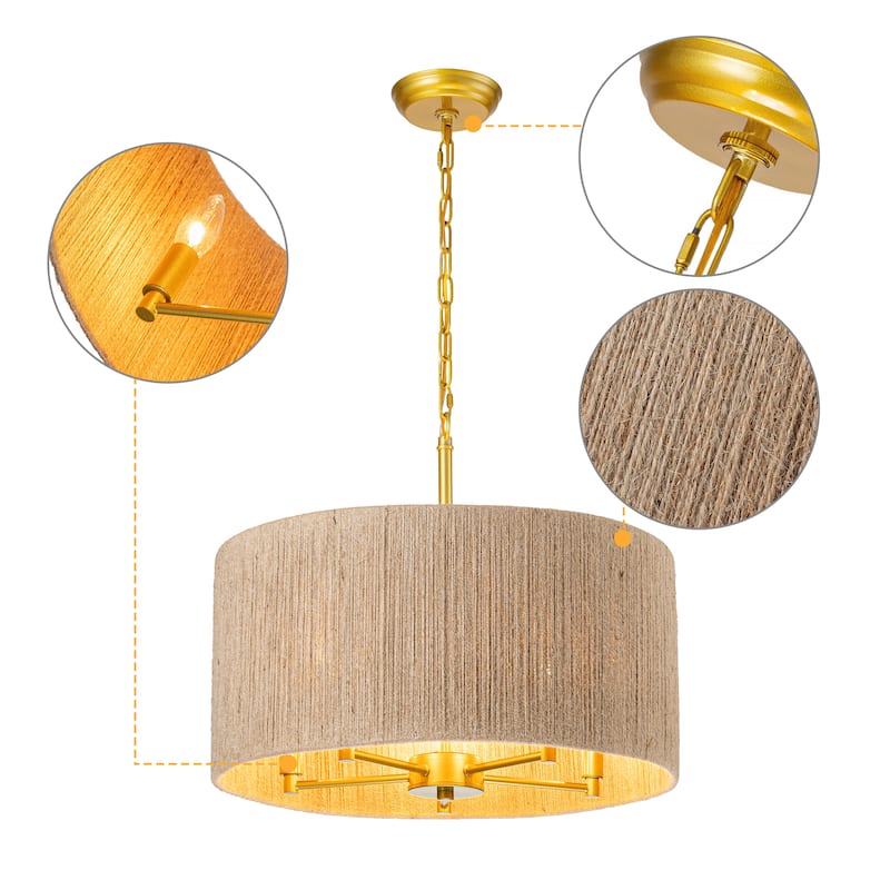 C Cattleya 5-Light Gold Jute Rope Chandelier Indoor Pendant Light Chandelier