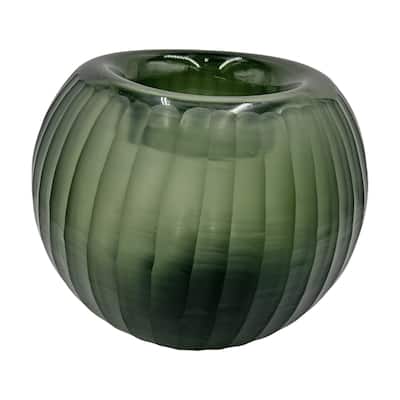 9" Wide Decorative Handmade Green Round Pumpkin Glass Vase