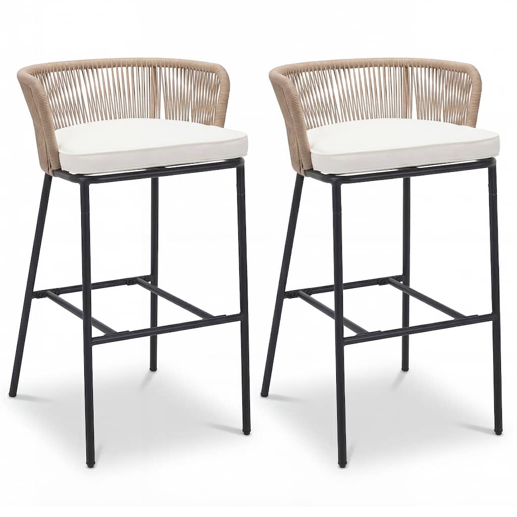 Gymax Outdoor Bar Stools Set of 2 w/Cushions & Backrests for Balcony