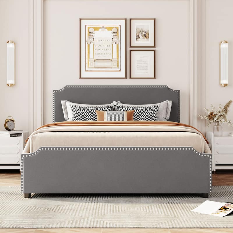 Queen Upholstered Velvet Platform Bed Storage Bedframe with 4 Drawers