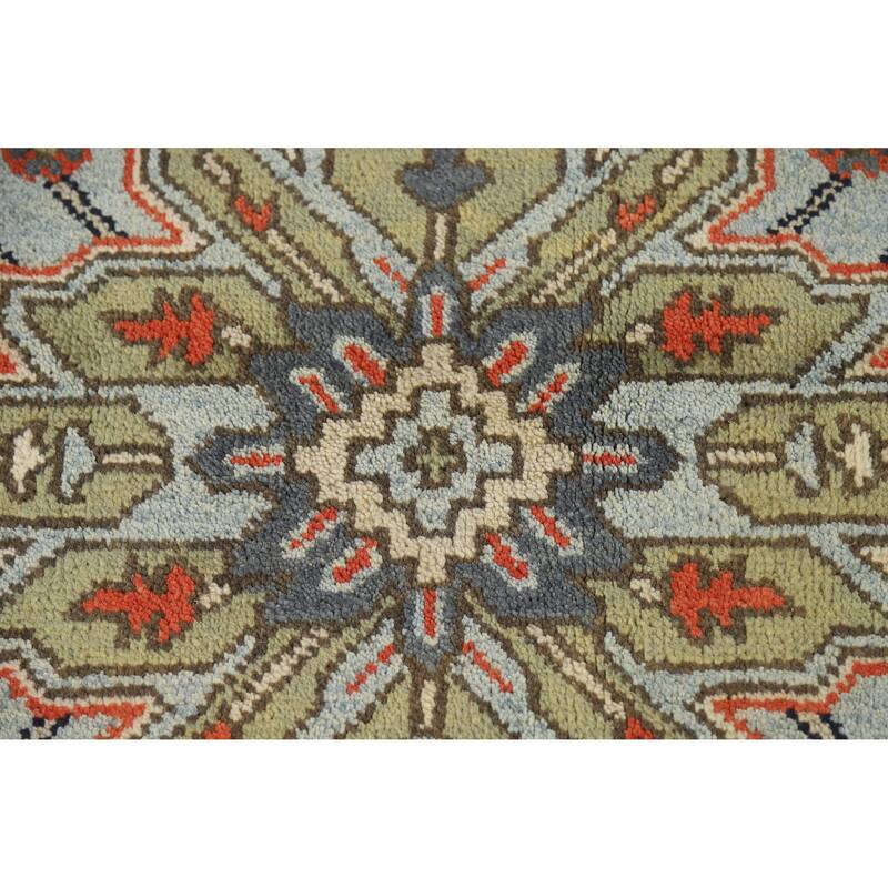Slate Medallion Heriz Serapi Indian Area Rug Hand-Knotted Wool Carpet - 8'0" x 9'9"