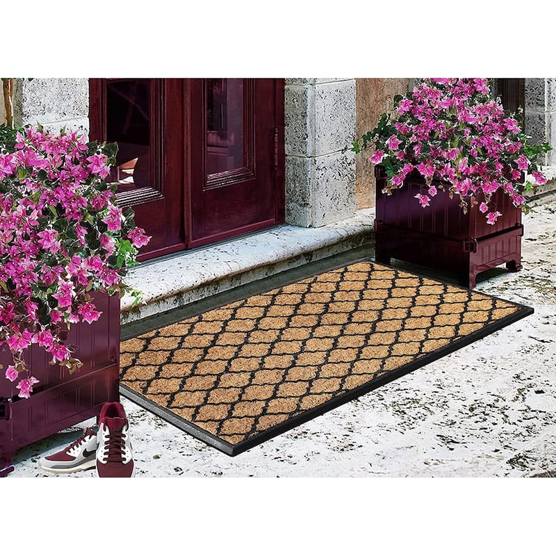 A1HC First Impression Hand Finished Rubber and Coir Classic Paisley Border Extra Large Double Doormat (30" x 48")