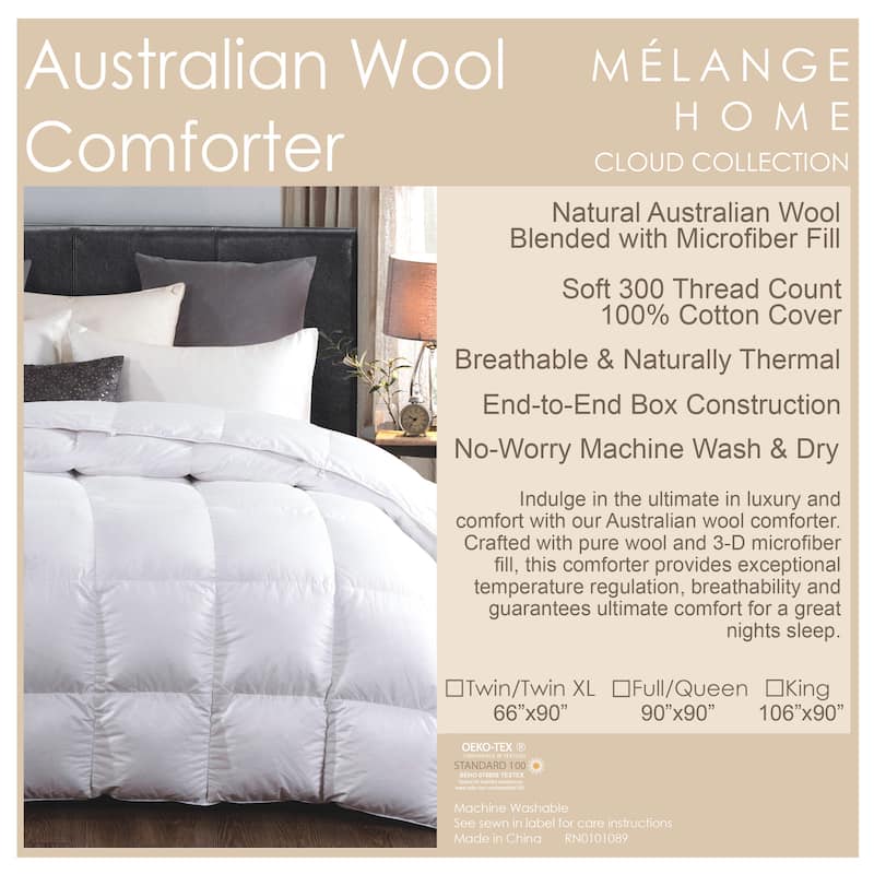 Australian Wool Blend Comforter with 300 thread count Cotton Percale shell