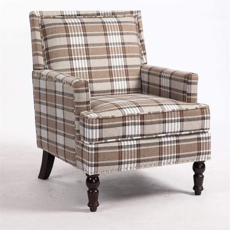 Linen Upholstered Accent Chair with Nailhead Trim and Wood Frame
