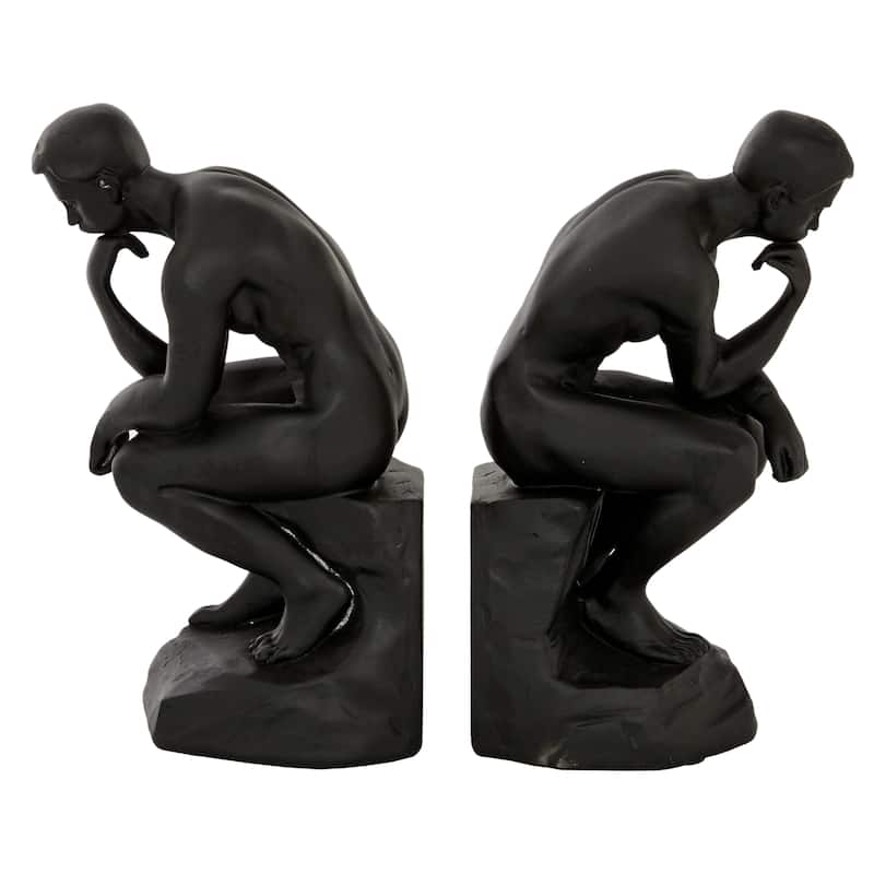 Black Polystone The Thinker People Decorative Bookends (Set of 2)