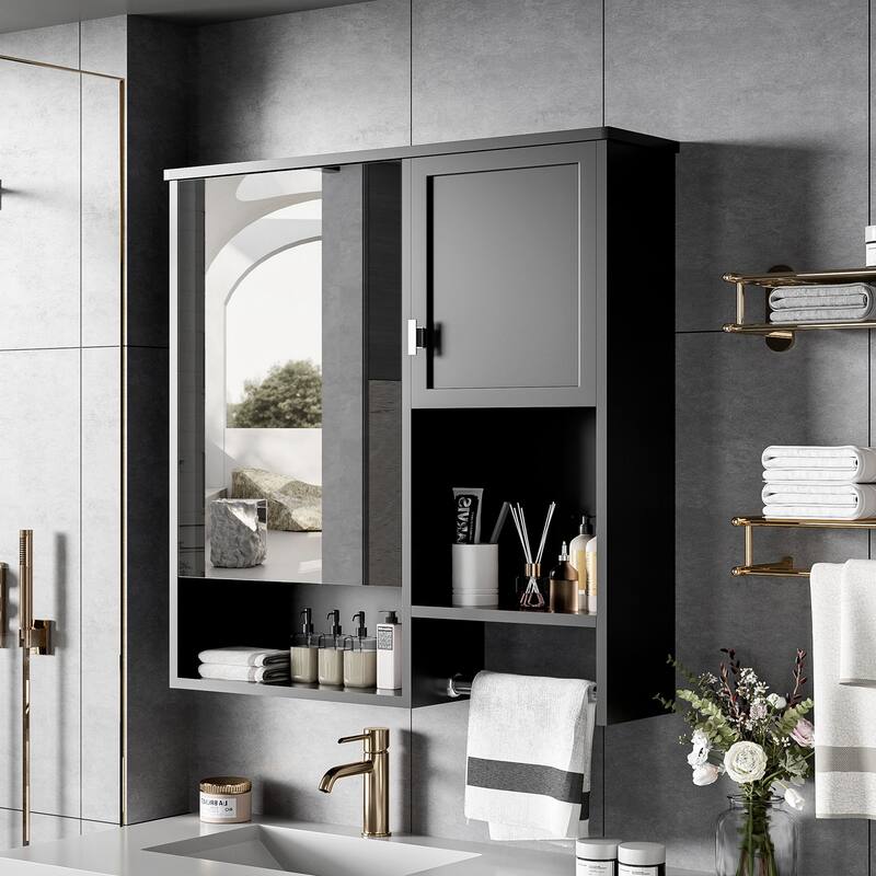 Wall-Mounted Bathroom Medicine Cabinet with Mirror, Adjustable Shelves & Towel Bar - Space-Saving Storage Solution