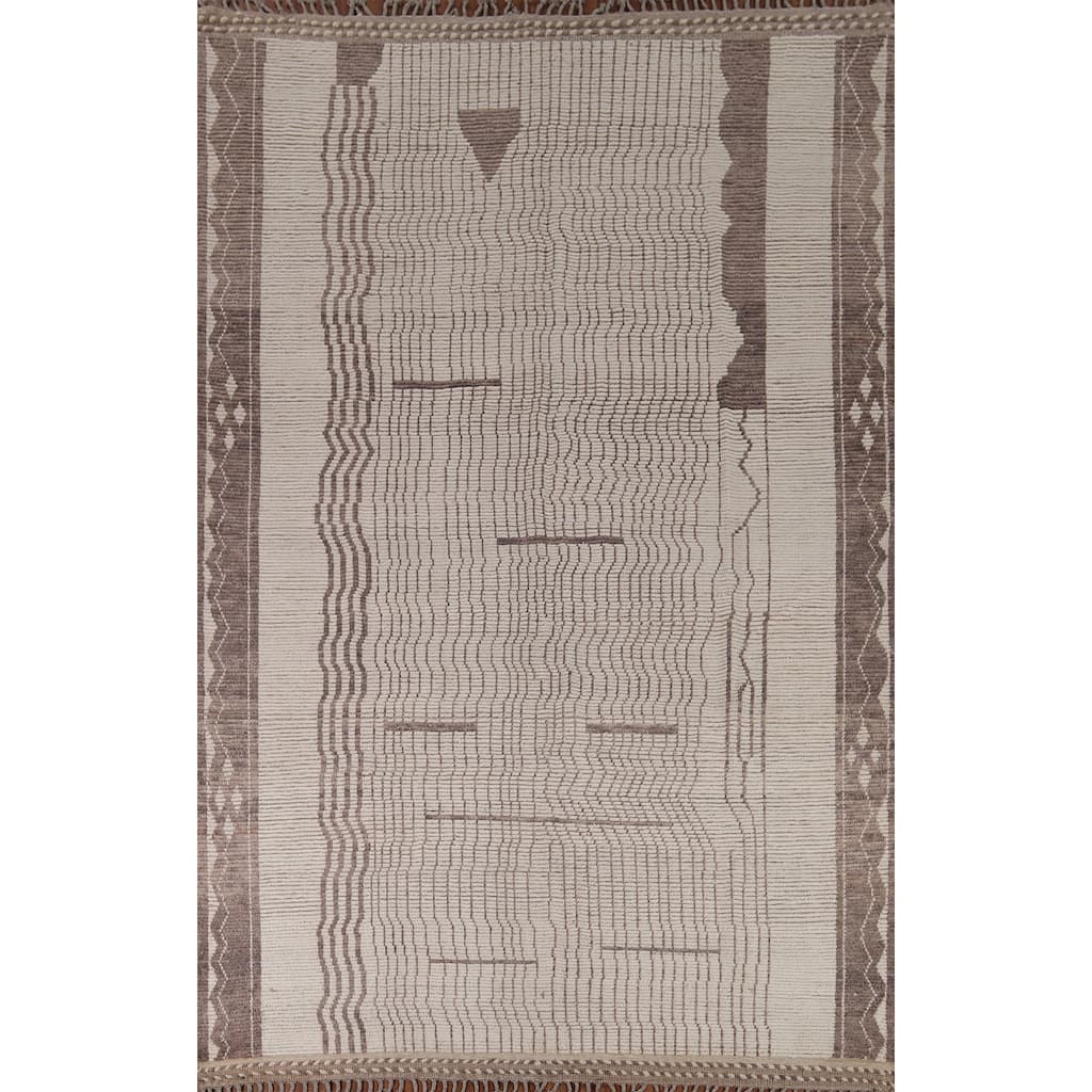 Earth Tone Moroccan Modern Area Rug Handmade Wool Carpet - 9'0"x 12'0"