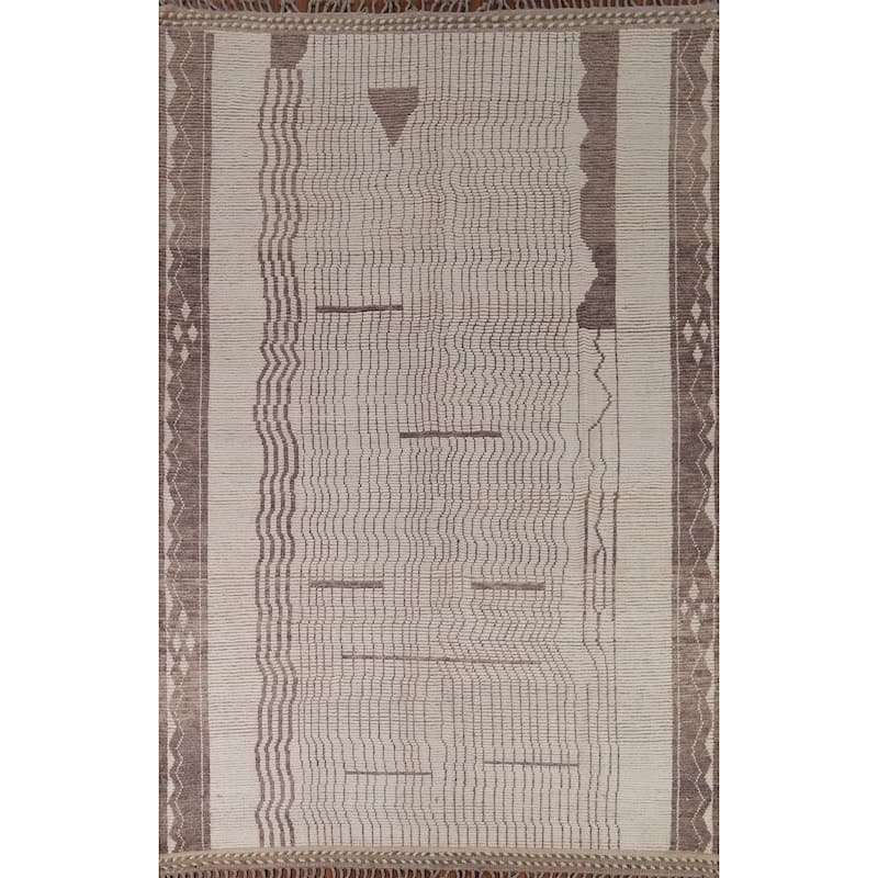 Earth Tone Moroccan Modern Area Rug Handmade Wool Carpet - 9'0"x 12'0"