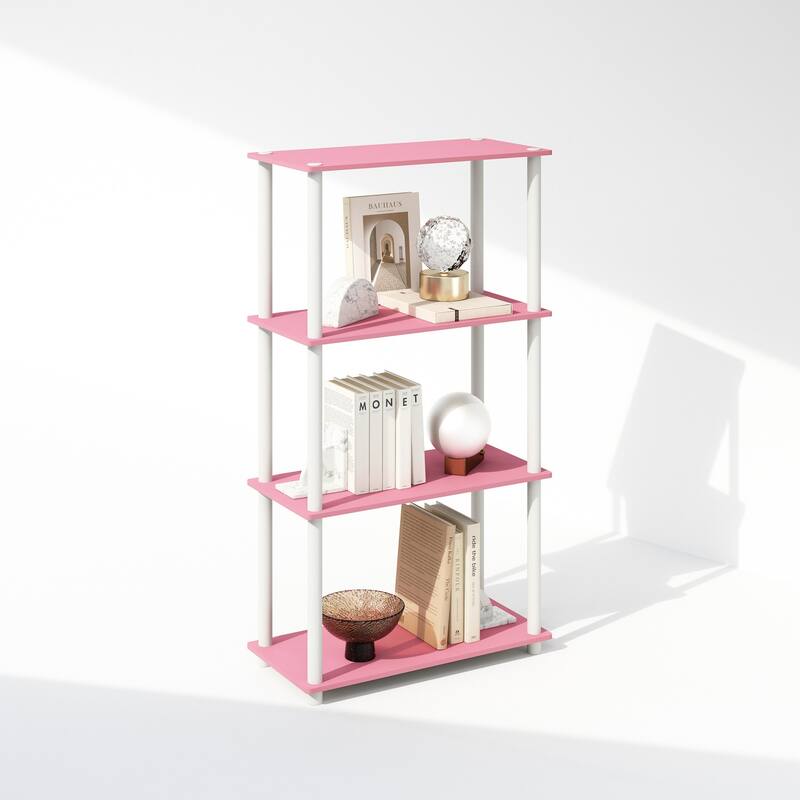 43.25 in. Tall Pink/White Wood 4-Shelf Bookcase