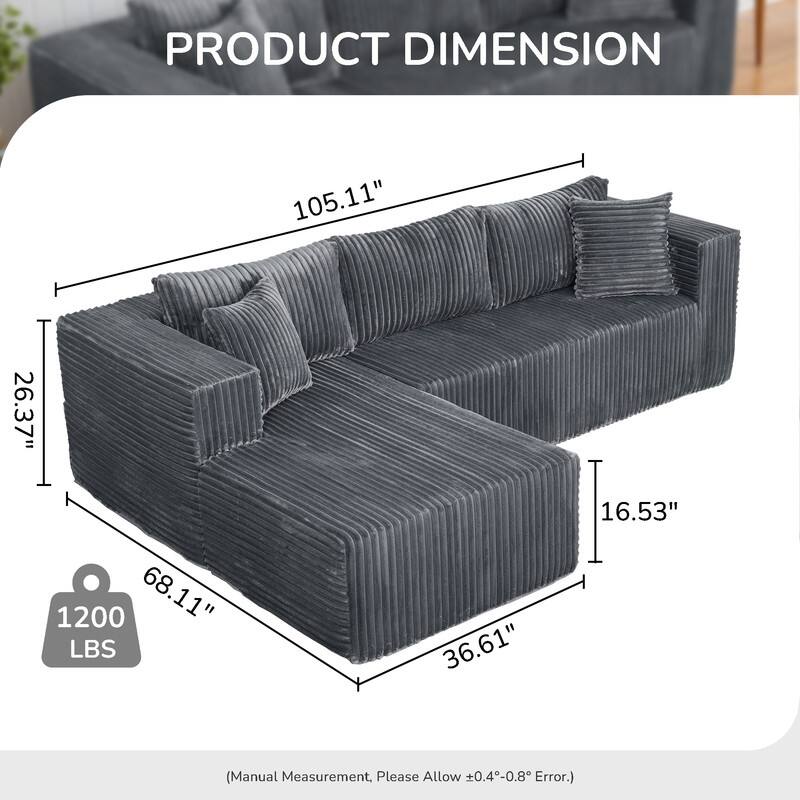 105-in L Casual Gray( Corduroy)-Right Chaise Sectional