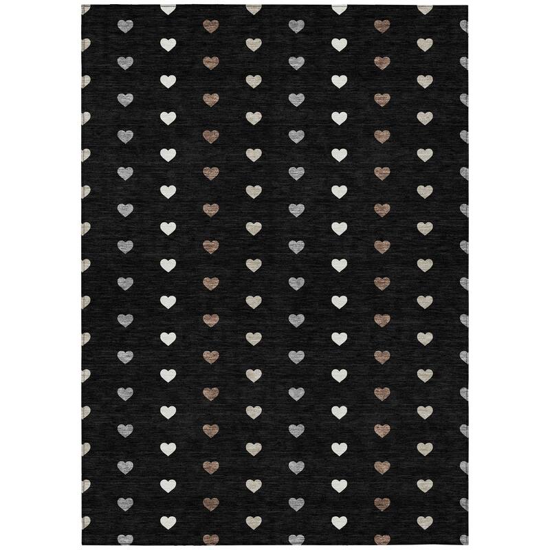 Machine Washable Indoor/ Outdoor Modern Hearts Chantille Rug