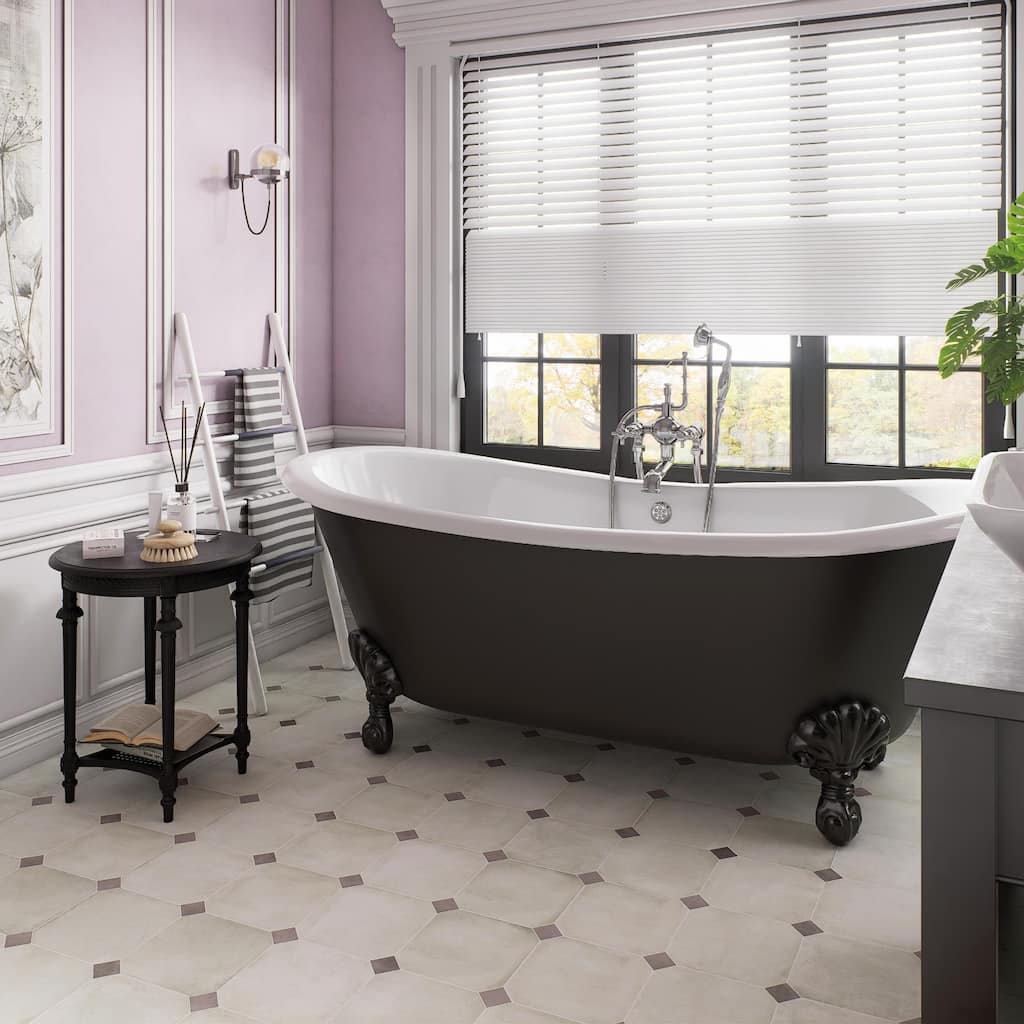 Merola Tile Laverton Octagon Nieve with Taco Gris 7-7/8" x 7-7/8" Porcelain Floor and Wall Tile