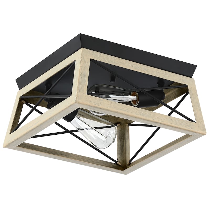 2 Light Caged Square/Rectangle Flush Mount Fixture