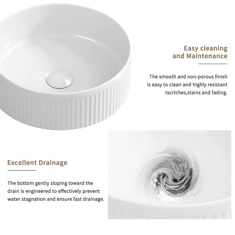 14" Round White Porcelain Vessel Sink