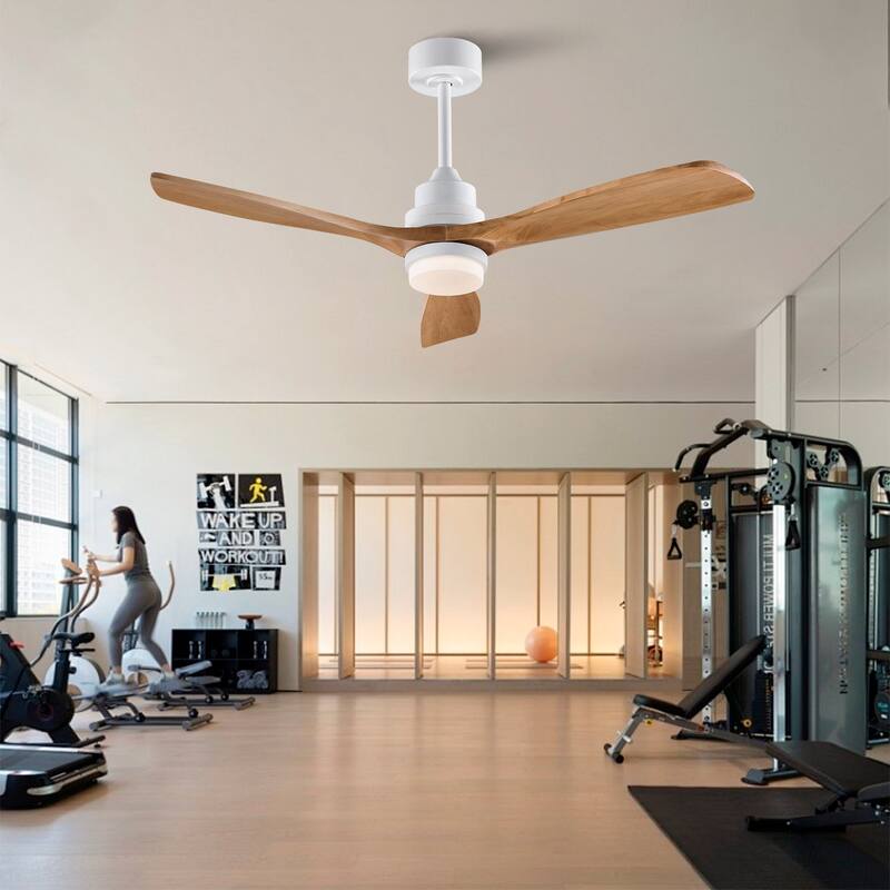 52 Inch Modern Ceiling Fan with LED Light, 3 Solid Wood Blades, Remote Control (3-Color Dimmable & Reversible)