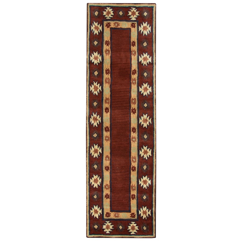 Alora Decor Ryder Hand-tufted Southwestern Wool Rug - 2'6" x 8' Runner - Burgundy