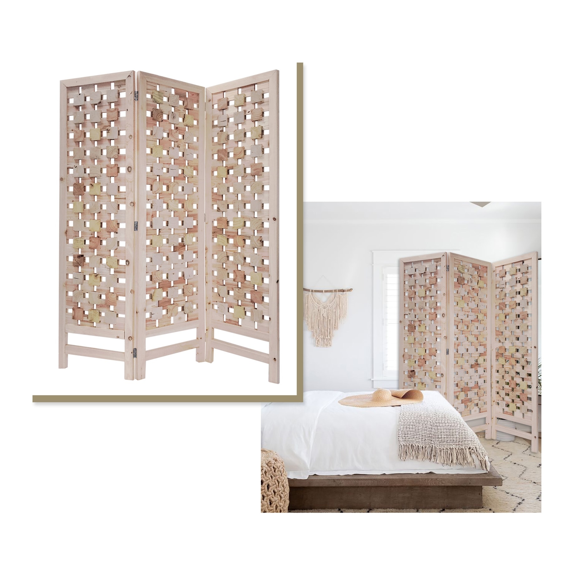 3 Panel Pink Room Divider With Cut Square Wood Design 3 Panel Pink Room Divider With Cut Square Wood Design